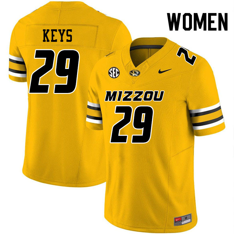 Women #29 Cameron Keys Missouri Tigers College Football Jerseys Stitched-Gold